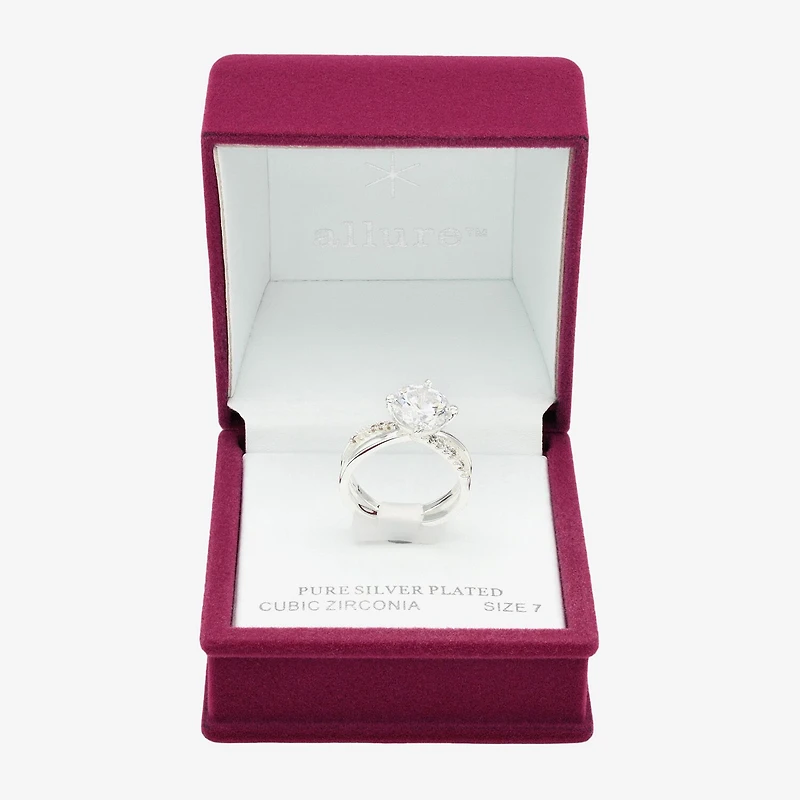 Sparkle Allure Womens Cubic Zirconia Pure Silver Over Brass Round Crossover Engagement Ring