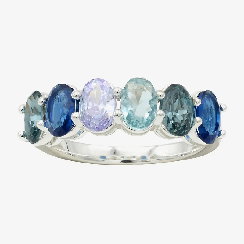Sparkle Allure Womens 2MM Blue Cubic Zirconia Pure Silver Over Brass Oval Band