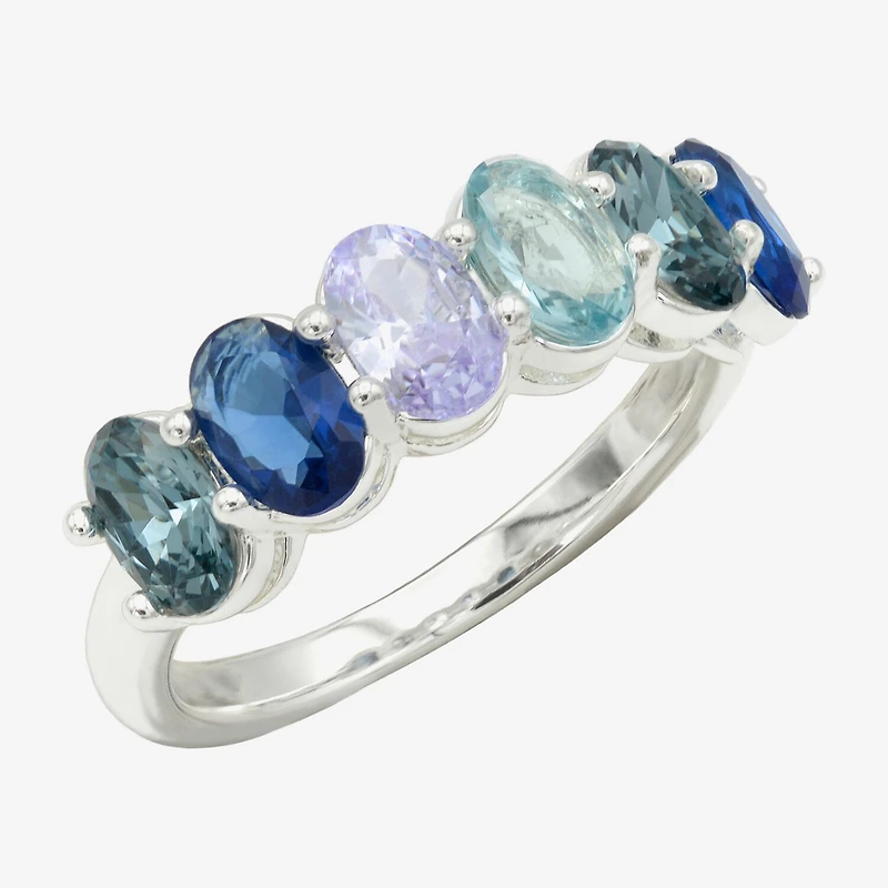 Sparkle Allure Womens 2MM Blue Cubic Zirconia Pure Silver Over Brass Oval Band