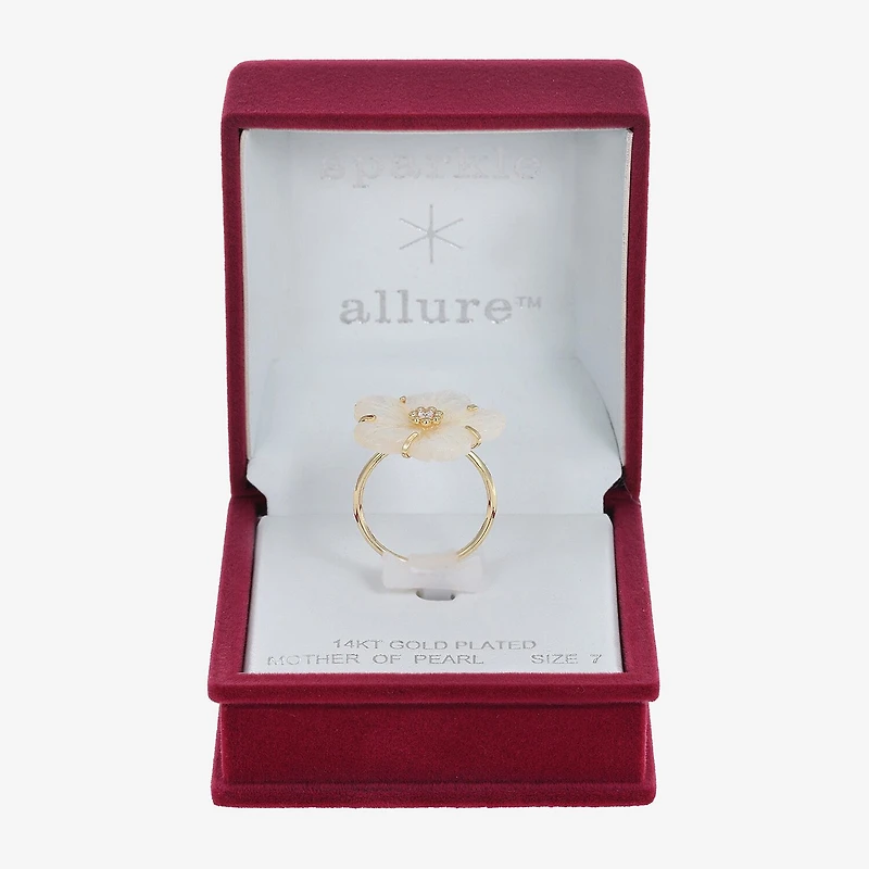 Sparkle Allure Womens White Mother Of Pearl 14K Gold Over Brass Flower Cocktail Ring