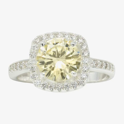 Sparkle Allure Womens Yellow Cubic Zirconia Pure Silver Over Brass Round Halo Cocktail Ring
