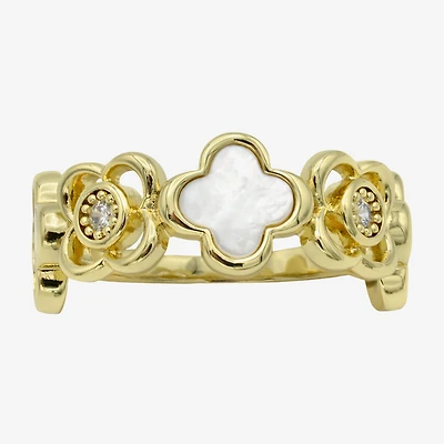 Sparkle Allure Womens 2.5MM Mother Of Pearl 14K Gold Over Brass Clover Band