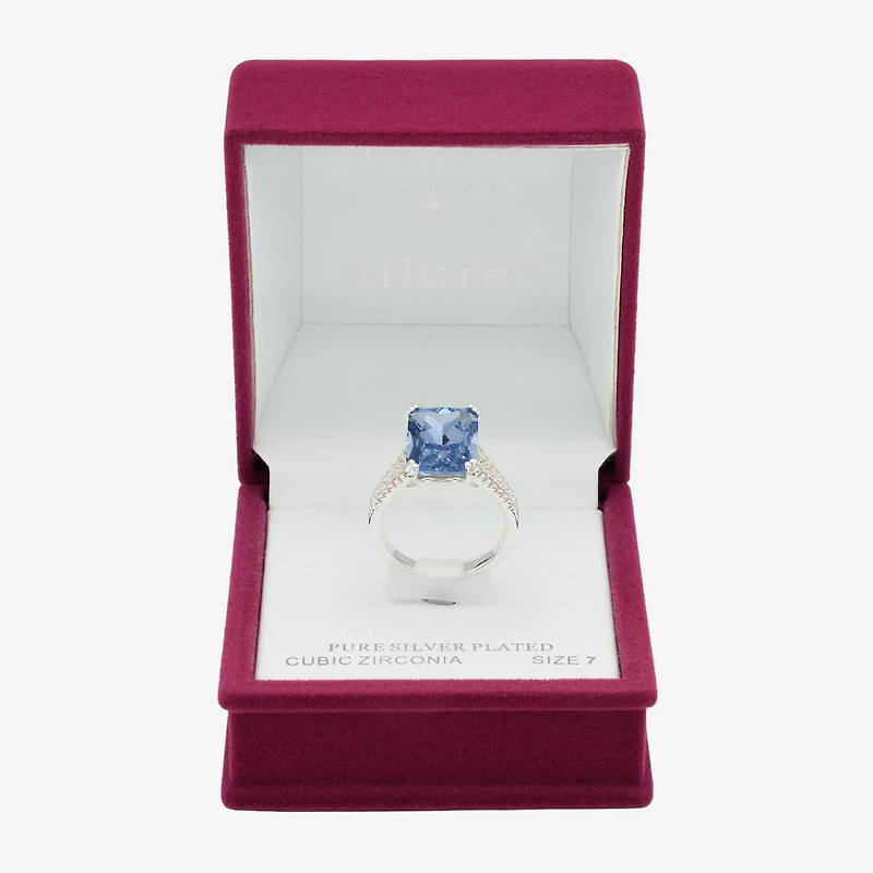 Sparkle Allure Split Shank Womens Blue Cubic Zirconia Pure Silver Over Brass Cocktail Ring