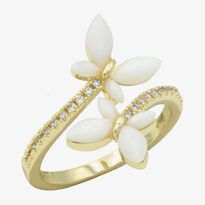 Sparkle Allure Womens 2MM Mother Of Pearl 14K Gold Over Brass Butterfly Bypass  Band