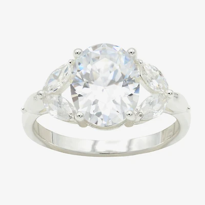 Sparkle Allure Womens Crystal Pure Silver Over Brass Oval Engagement Ring