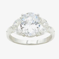 Sparkle Allure Womens Crystal Pure Silver Over Brass Oval Engagement Ring