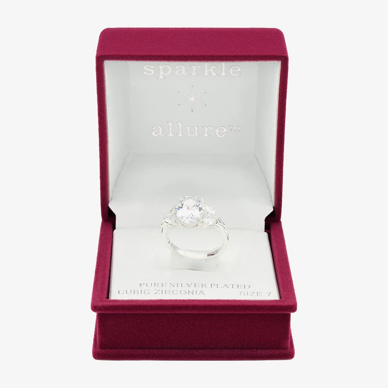 Sparkle Allure Womens Crystal Pure Silver Over Brass Oval Engagement Ring