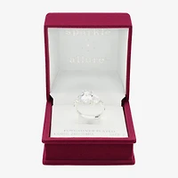 Sparkle Allure Womens Crystal Pure Silver Over Brass Oval Engagement Ring