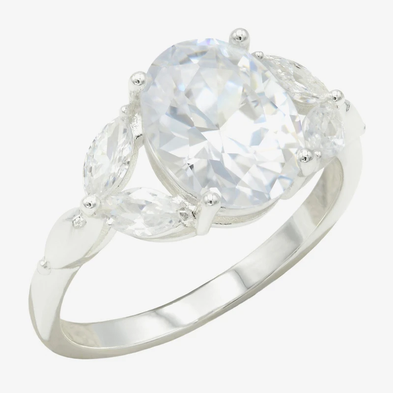 Sparkle Allure Womens Crystal Pure Silver Over Brass Oval Engagement Ring
