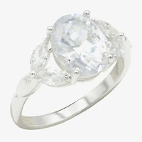 Sparkle Allure Womens Crystal Pure Silver Over Brass Oval Engagement Ring