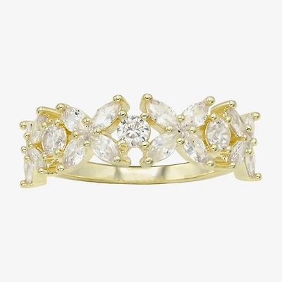 Sparkle Allure Floral Womens 3MM Cubic Zirconia 14K Gold Over Brass Flower Band