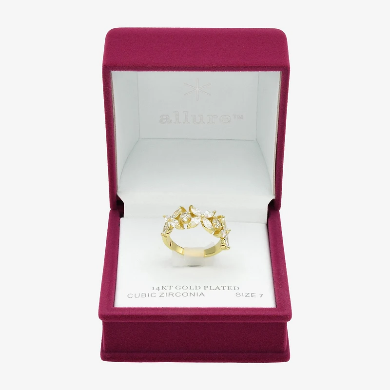 Sparkle Allure Floral Womens 3MM Cubic Zirconia 14K Gold Over Brass Flower Band