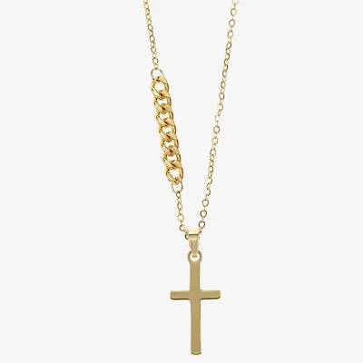 Sparkle Allure Womens 14K Gold Over Brass Cross 16 Inch Pendant Necklace
