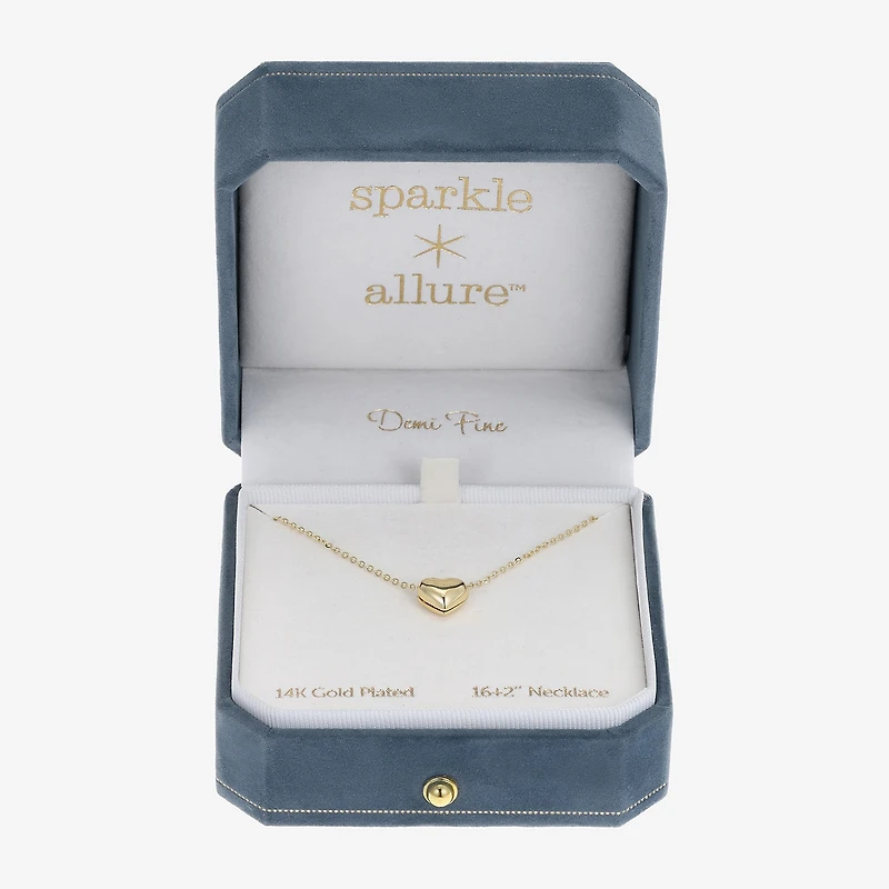 Sparkle Allure Puff Womens 14K Gold Over Brass Heart 16 Inch Pendant Necklace