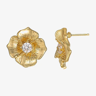 Sparkle Allure Cubic Zirconia 14K Gold Over Brass 12mm Flower Stud Earrings