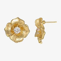 Sparkle Allure Cubic Zirconia 14K Gold Over Brass 12mm Flower Stud Earrings