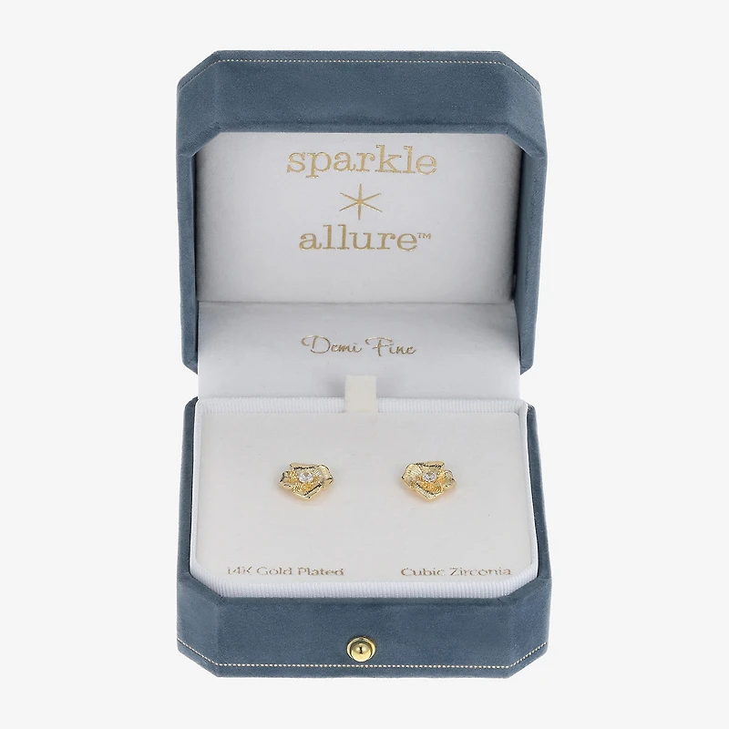 Sparkle Allure Cubic Zirconia 14K Gold Over Brass 12mm Flower Stud Earrings