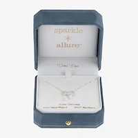 Sparkle Allure Womens Cubic Zirconia Simulated Pearl Pure Silver Over Brass Bow 16 Inch Pendant Necklace