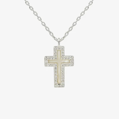 Sparkle Allure Womens Cubic Zirconia Pure Silver Over Brass Cross 16 Inch Pendant Necklace