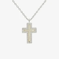 Sparkle Allure Womens Cubic Zirconia Pure Silver Over Brass Cross 16 Inch Pendant Necklace