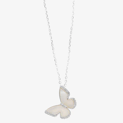 Sparkle Allure Womens Cubic Zirconia Pure Silver Over Brass Butterfly 16 Inch Pendant Necklace