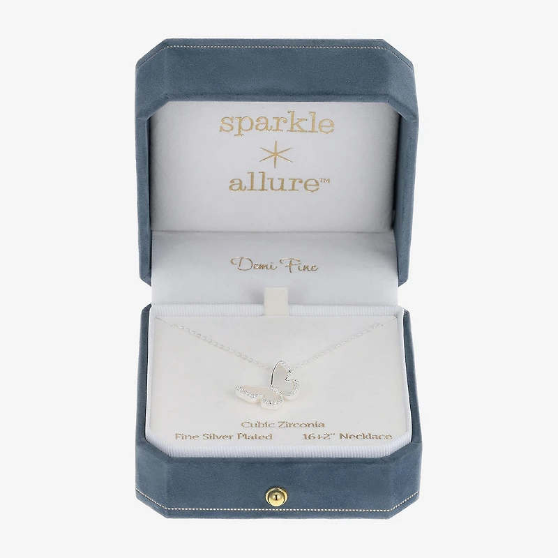 Sparkle Allure Womens Cubic Zirconia Pure Silver Over Brass Butterfly 16 Inch Pendant Necklace