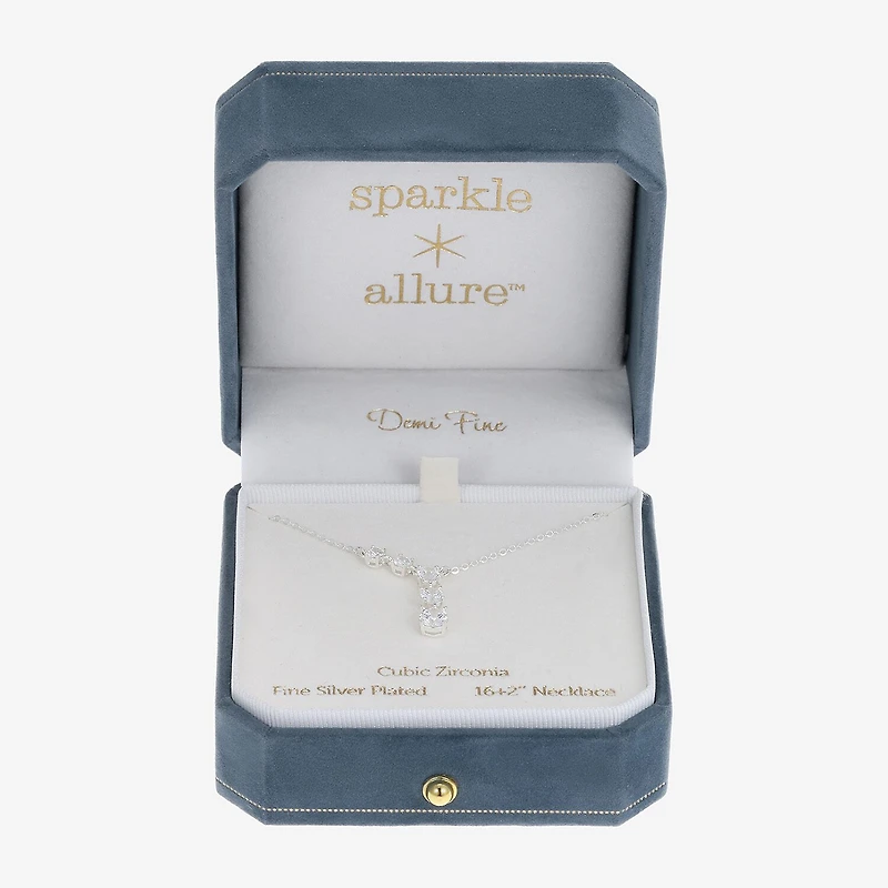 Sparkle Allure Womens Cubic Zirconia Pure Silver Over Brass 16 Inch Y Necklace