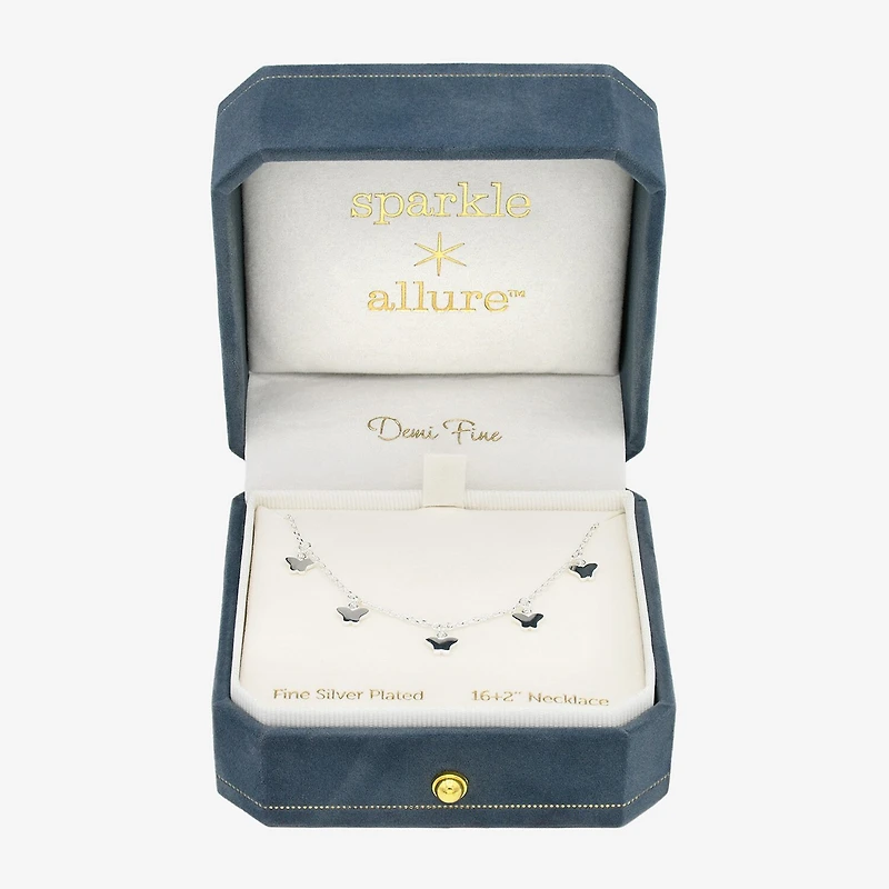 Sparkle Allure Charm Womens Pure Silver Over Brass 16 Inch Collar Necklace
