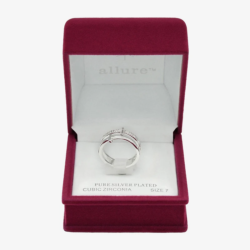 Sparkle Allure Faux Stack Womens 6MM Cubic Zirconia Pure Silver Over Brass Cross Band