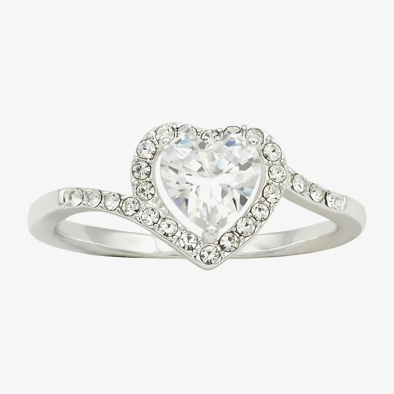 Sparkle Allure Halo Bypass Womens 2MM Cubic Zirconia Pure Silver Over Brass Heart Band
