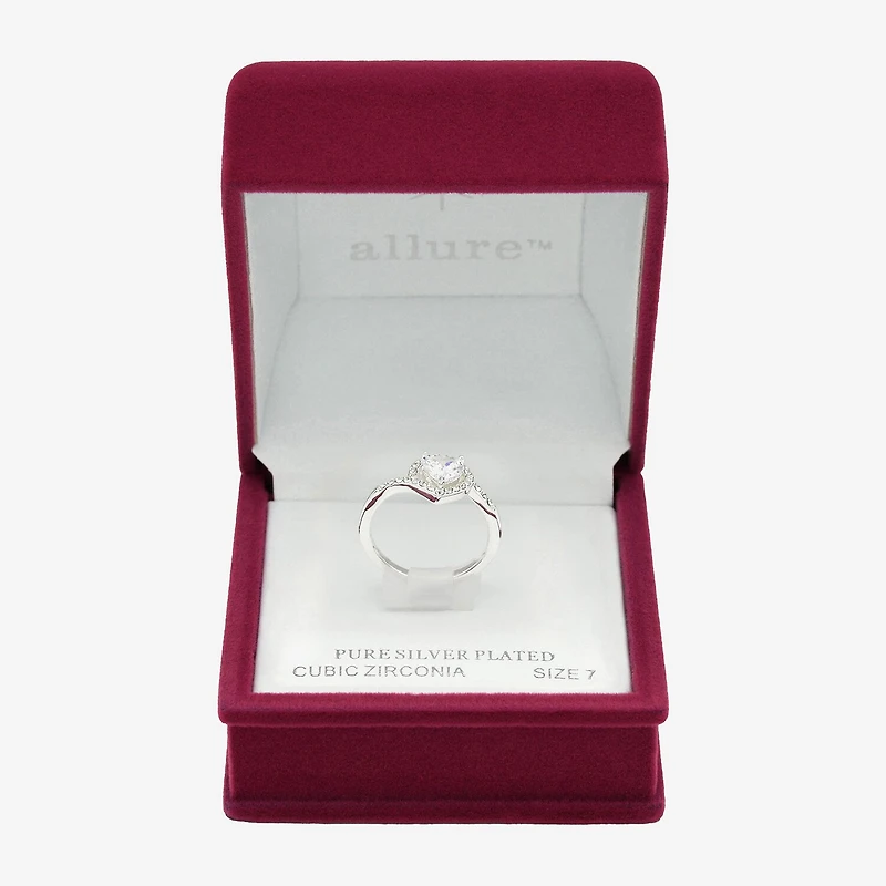 Sparkle Allure Halo Bypass Womens 2MM Cubic Zirconia Pure Silver Over Brass Heart Band