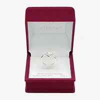 Sparkle Allure Halo Bypass Womens 2MM Cubic Zirconia Pure Silver Over Brass Heart  Band