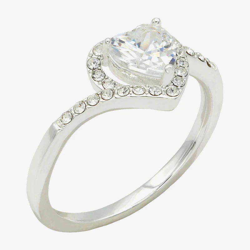 Sparkle Allure Halo Bypass Womens 2MM Cubic Zirconia Pure Silver Over Brass Heart Band