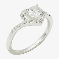 Sparkle Allure Halo Bypass Womens 2MM Cubic Zirconia Pure Silver Over Brass Heart  Band