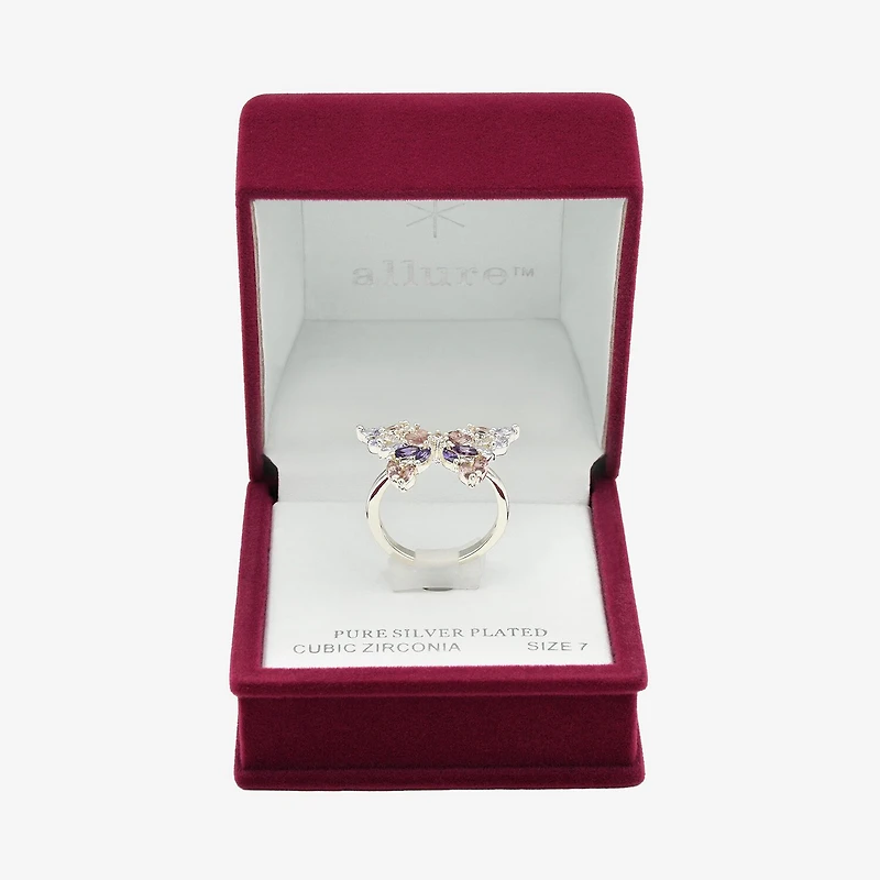 Sparkle Allure Womens Multi Color Cubic Zirconia Pure Silver Over Brass Butterfly Cocktail Ring