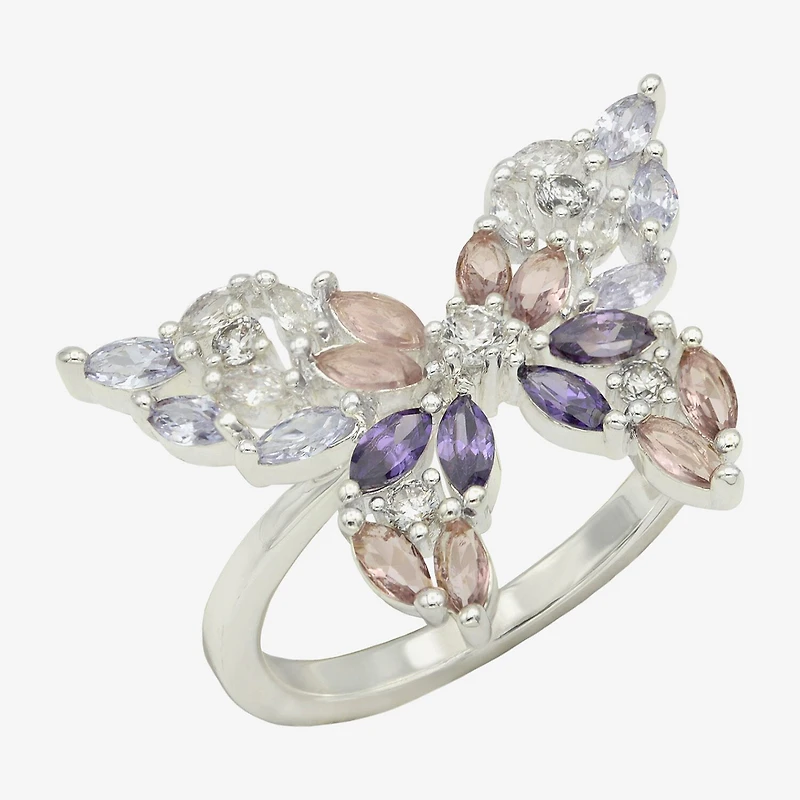 Sparkle Allure Womens Multi Color Cubic Zirconia Pure Silver Over Brass Butterfly Cocktail Ring