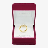 Sparkle Allure Faux Stack Womens 3.5MM 2MM Simulated Pearl Cubic Zirconia 14K Gold Over Brass Bow Band