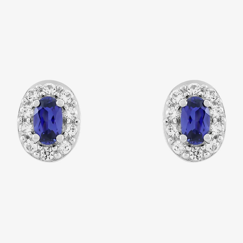 Limited Quantities! Lab Created Blue Sapphire Sterling Silver 8.4mm Oval Stud Earrings