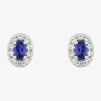 Limited Quantities! Lab Created Blue Sapphire Sterling Silver 8.4mm Oval Stud Earrings