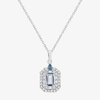 Limited Quantities! Womens Genuine Blue Aquamarine Sterling Silver 18 Inch Pendant Necklace