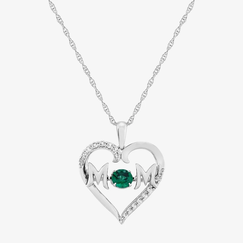 Limited Quantities! "Mom" Womens Lab Created Green Emerald Sterling Silver Heart 20 Inch Pendant Necklace