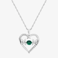 Limited Quantities! "Mom" Womens Lab Created Green Emerald Sterling Silver Heart 20 Inch Pendant Necklace