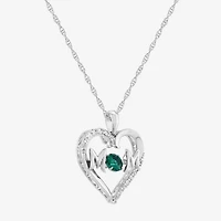 Limited Quantities! "Mom" Womens Lab Created Green Emerald Sterling Silver Heart 20 Inch Pendant Necklace