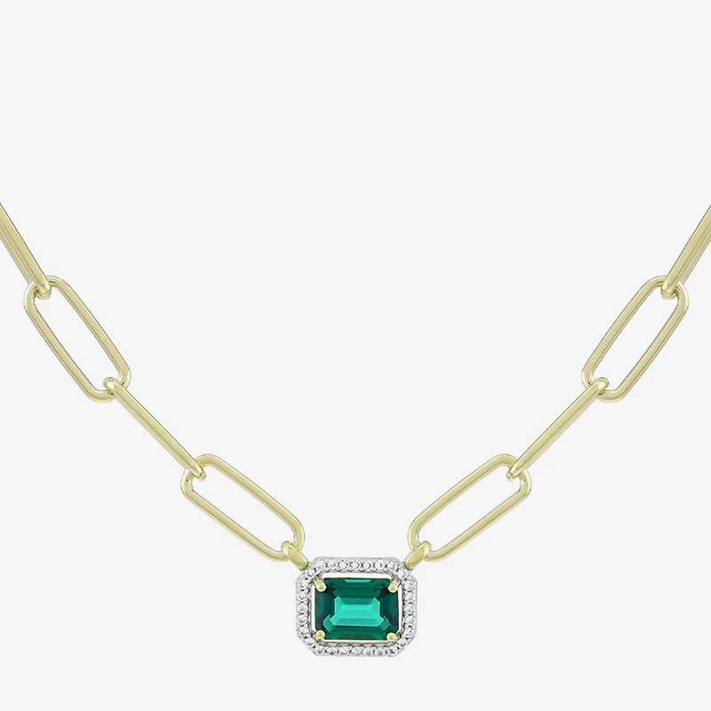 Limited Quantities! Womens Lab Created Green Emerald 14K Gold Over Silver 18 Inch Pendant Necklace