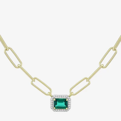 Limited Quantities! Womens Lab Created Green Emerald 14K Gold Over Silver 18 Inch Pendant Necklace
