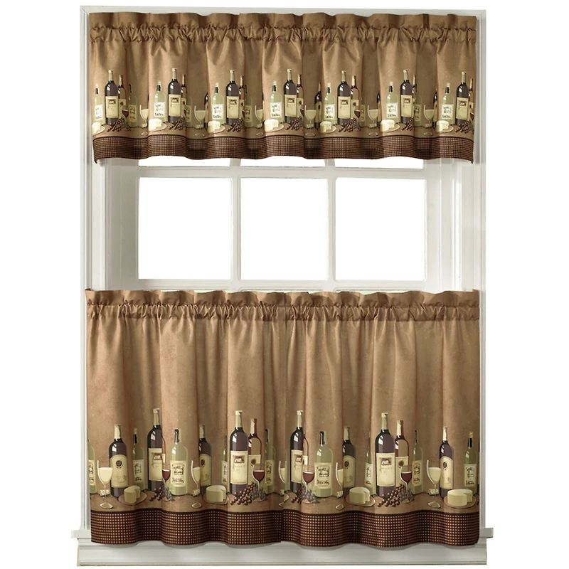 CHF Wines 3-pc. Rod Pocket Kitchen Curtains & Drapes Window Set