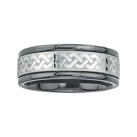 Mens Ceramic and Tungsten Laser Etched Comfort-Fit Band Ring