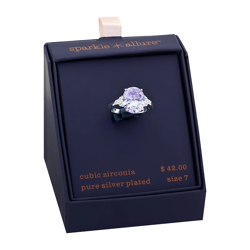 Sparkle Allure Womens Cubic Zirconia Pure Silver Over Brass Engagement Ring