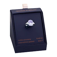 Sparkle Allure Womens Cubic Zirconia Pure Silver Over Brass Engagement Ring