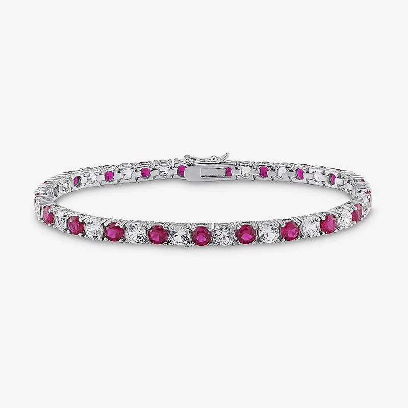Womens Lab Created Red Ruby Sterling Silver 7.25 Inch Tennis Bracelet